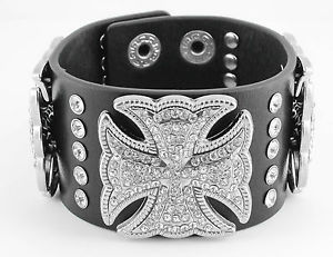 【送料無料】ブレスレット　アクセサリ―　ノワールブレスレットアメリカfemmes noir bling croix bracelet en cuir usa vendeur