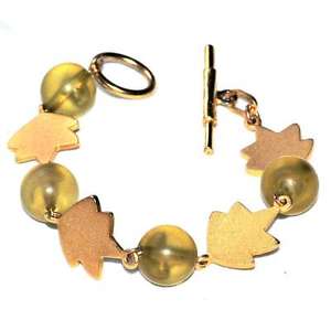 【送料無料】ブレスレット　アクセサリ―　ゴールドカラーリーフグリーンパールブレスレットbiche de bere bracelet original gold color leaf green pearl jewel