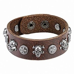 【送料無料】ブレスレット　アクセサリ―　ブレスレットメンズブラウンレザースカルbracelet mens brown leather skull