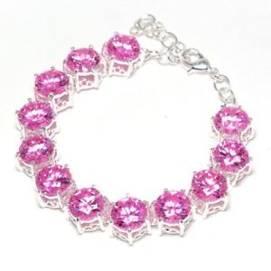 【送料無料】ブレスレット　アクセサリ―　20gピンクトパーズ925スターリングチェーンブレスレット720g pink topaz 925 sterling silver gemstones jewelry chain bracelet 7
