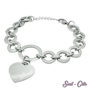 【送料無料】ブレスレット　アクセサリ―　ペンダントリンクブレスレットステンレスelegant links bracelet stainless steel with pendant heart for engraving