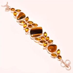 【送料無料】ブレスレット　アクセサリ―　タイガーアイシトリントパーズシルバーブレスレットtigers eye with citrine topaz gemstone 925 silver bracelet 78 13,855円
