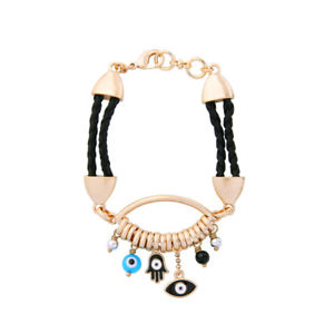 【送料無料】ブレスレット　アクセサリ―　ドラドネグロオホスアズールペルラpulsera dorado encantos negro cordn ojos esmalte azul perla gris ct10