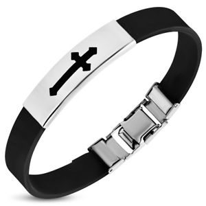 【送料無料】ブレスレット　アクセサリ―　メンズブレスレットゴムクロスパターンzense mens bracelet zb0072 rubber and medieval cross pattern effect watch