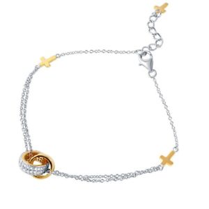 【送料無料】ブレスレット　アクセサリ―　ゴールドクライスクロイツsterlingsilber gelbes gold berzogener cz steine kreis amp; einfache kreuz