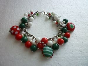 【送料無料】ブレスレット アクセサリ― クリスマスシルバーブレスレットガラスビーズチェコガラスビーズ*christmas silver tone charm bracelet abstract glass beads czech glass beads