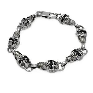 【送料無料】ブレスレット　アクセサリ―　ステンレススチールスカルヘッドリンクメンズブレスレット9 stainless steel skull heads link mens bracelet