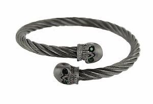 【送料無料】ブレスレット　アクセサリ―　バイカーノワールブレスレットアメリカbiker acier inoxydable noir cble tte de mort vert yeux bracelet vendeur usa
