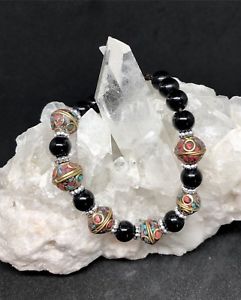 【送料無料】ブレスレット　アクセサリ―　チベットネパールオニキスブレスレットビーズtibetan beads with onyx adjustable bracelet from nepal