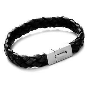 【送料無料】ブレスレット　アクセサリ―　スチールメンズブラッククラスプレザーブレスレット