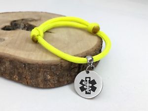 【送料無料】ブレスレット　アクセサリ―　ブレスレットカスタマイズパーソナライズmedical alert id bracelet adjustable yellow paracord customised personalised