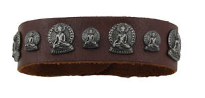 【送料無料】ブレスレット　アクセサリ―　ブレスレットレザーブラウンリベットbracelet leather brown with motive rivets buddha
