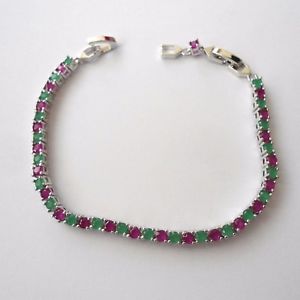 【送料無料】ブレスレット　アクセサリ―　テニスブレスレットレディースエメラルドルビーシルバーカラーtennis bracelet ladies silver colour with emeralds and rubies 18 20,5 cm 2 l