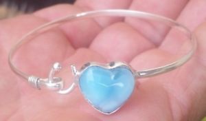 【送料無料】ブレスレット　アクセサリ―　ハートスターリングシルバーブレスレットfine blue heart larimar stone 925 sterling silver bracelet ad4
