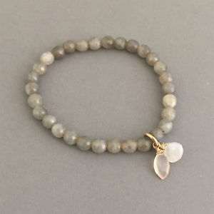 【送料無料】ブレスレット　アクセサリ&mdash;　ビーズムーンストーンピンクブレスレットlabradorite beaded bracelet with moonstone and pink chalcedony stone｜hokushin