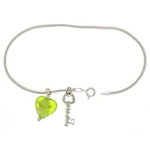 【送料無料】ブレスレット　アクセサリ―　スターリングシルバースネークチェーンブレスレットキーアンプムラノガラス925 sterling silver 8 snake chain bracelet with key amp; heart murano glass charms