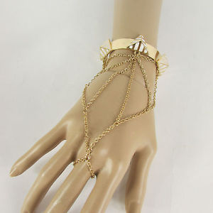 【送料無料】ブレスレット アクセサリ― メタルピラミッドシンファッションブレスレットカフスレーブリングwomen gold metal pyramid white hand chain thin fashion bracelet cuff slave ring