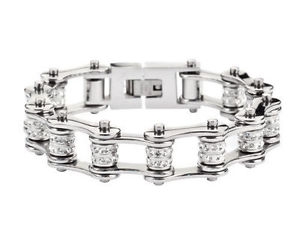 【送料無料】ブレスレット　アクセサリ―　ステンレスシルバーバイクチェーンブレスレットアメリカblingwomens stainless steel silver double bling bike chain bracelet usa seller