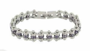 【送料無料】ブレスレット　アクセサリ―　ステンレススチールアレクサンドライトバイクチェーンブレスレットwomens stainless steel silver alexandrite june birth stone bike chain bracelet