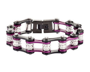 【送料無料】ブレスレット　アクセサリ―　ステンレススチールキャンディパープルダブルバイクチェーンブレスレットwomens stainless steel candy purple double bling bike chain bracelet us seller 13,476円