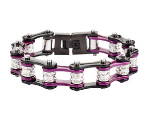 【送料無料】ブレスレット　アクセサリ―　ステンレスキャンディーバイクチェーンブレスレットblingwomens stainless steel candy purple double bling bike chain bracelet us seller