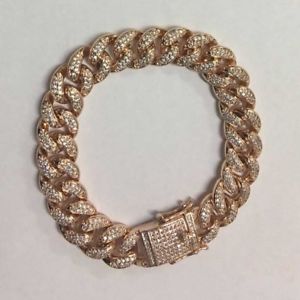 【送料無料】ブレスレット　アクセサリ―　ホップbling 712mmマイアミローズブレスレット10ct cziced out hip hop bling 7inch 12mm miami curb chain rose gold bracelet 10ct cz