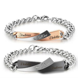 【送料無料】ブレスレット　アクセサリ―　ラインストーンパートナーブレスレッツidステンレスブレスレッツlove id stainless steel bracelets with rhinestones partner bracelets with engraving on requ