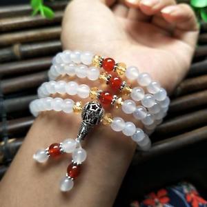 【貨物輸送無料】腕輪 付属物― ファッションビーズロングブレスレットfashion 6 粍 natural white agate jade 108 beads chinese elasticity long bracelet