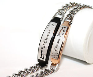 【送料無料】ブレスレット　アクセサリ―　ステンレススチールブレスレットリクエストパートナーブレスレットbeautiful id stainless steel bracelets partner bracelets with engraving on request top