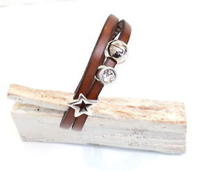 【送料無料】ブレスレット　アクセサリ―　ラインストーンブレスレットブラウンスターwrap bracelet leather brown, star, sparkling rhinestonestone