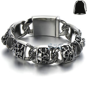【送料無料】ブレスレット　アクセサリ―　ヴィンテージチェーンゴート316ポンドステンレスブレスレットvintage heavy mens chain skull goth biker silver 316l stainless steel bracelet