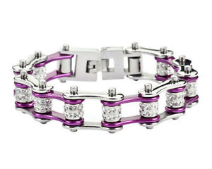 【送料無料】ブレスレット　アクセサリ―　ステンレスキャンディーバイクチェーンブレスレットblingwomens stainless steel candy purple double bling bike chain bracelet us seller