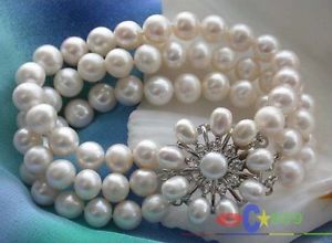 【送料無料】ブレスレット　アクセサリ―　ホワイトラウンドパールブレスレットp1752 8 3row 10mm white round freshwater pearl bracelet