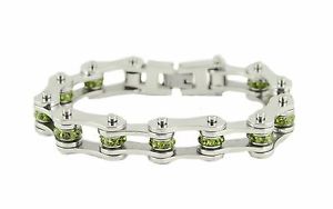 【送料無料】ブレスレット　アクセサリ―　ステンレスシルバーペリドット8ストーンバイクチェーンブレスレットwomens stainless steel silver peridot august birth stone bike chain bracelet