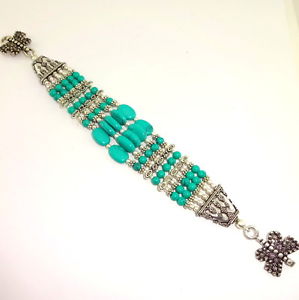 【送料無料】ブレスレット　アクセサリ―　ターコイズビーズブレスレットグラムnatural green turquoise beaded gemstone beautiful charming bracelet 36 grams