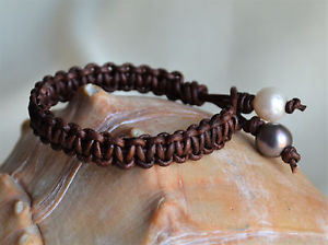 【貨物輸送無料】腕輪 付属物― カフブレスレットカスタムpearls on leather cuff bracelet handwoven custom artizan jewelry yevga