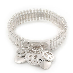 【送料無料】ブレスレット　アクセサリ―　フレックスブレスレットsilver plated charm peace flex bracelet 19cm length