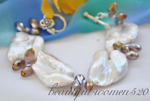 【貨物輸送無料】腕輪 付属物― バロックパールクリスタルブレスレットインチz5007 glaring 36粍 baroque white keshi reborn pearl crystal bracelet 8inch
