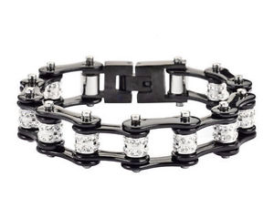 【送料無料】ブレスレット　アクセサリ―　レディースブラックステンレススチールダブルチェーンバイクブレスレット
