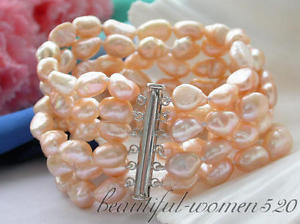 【貨物輸送無料】腕輪 付属物― ピンクバロックブレスレットz4378 6row 8 12粍 pink baroque freshwater cultured pearl bracelet