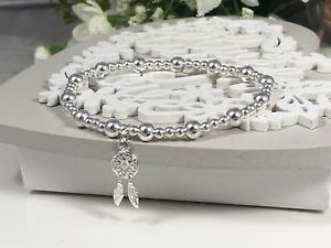 【送料無料】ブレスレット　アクセサリ―　スターリングシルバーストレッチスタッキングドリームキャッチャーブレスレット