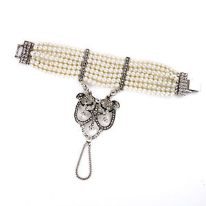 【送料無料】ブレスレット　アクセサリ&mdash;　ブレスレットシルバーマルチローパールアートファインデコビンテージオリジナルbracelet silver multi row pearl art fine deco vintage original marriage ct4｜hokushin