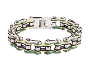 ブレスレット　アクセサリ―　メンズステンレススチールダブルリンクシルバーグリーンバイクチェーンブレスレットアメリカmens stainless steel double link silver green bike chain bracelet usa seller