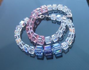 【送料無料】ブレスレット　アクセサリ―　クリスタルキューブピンクタンザナイトシルバーブレスレットスワロフスキーcrystal cube pink or tanzanite 5601 silver bracelet made with swarovski elements 14,585円