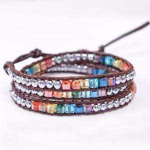 【送料無料】ブレスレット　アクセサリ―　チャクラブレスレットハンドメイドブレスレットマルチカラーラップスペアクリスタルchakra bracelet jewelry handmade leather wrap bracelet multi color spare crystal