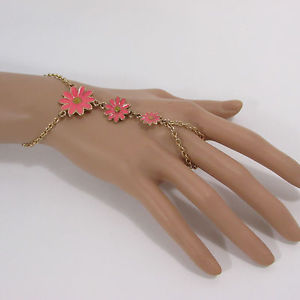 【送料無料】ブレスレット　アクセサリ―　チェーンピンクデイジーファッションスレーブブレスレットgold metal women chain hand pink daisy fashion slave bracelet