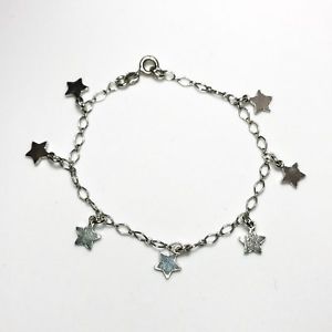 【送料無料】ブレスレット　アクセサリ―　プレーンソリッドスターリングシルバーブレスレットbrand 925 sterling silver fill in plain solid star shaped dangling bracelet