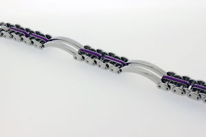 【送料無料】ブレスレット　アクセサリ―　ステンレススチールパネルブレスレットメッキスチール2 panel bracelet in stainless steel with purple plated steel interlinks