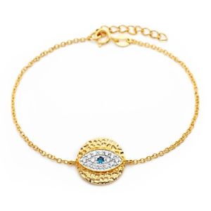 【送料無料】ブレスレット　アクセサリ―　スターリングシルバーイエローゴールドメッキブレスレットsterling silver yellow gold plated bracelet w cz stones evil eye charm 14,386円