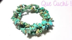 【送料無料】ブレスレット　アクセサリ―　ターコイズチップブレスレットbraided elastic bracelet in turquoise chips of